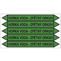 Značení potrubí, horká voda - zpětný okruh